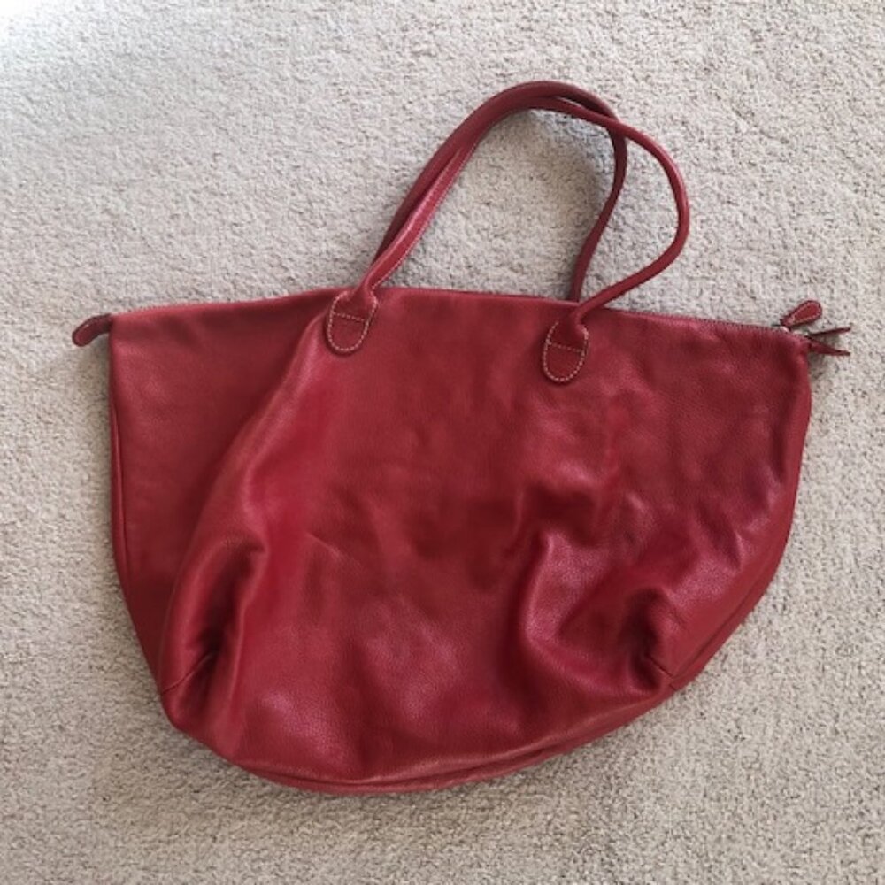 Italian Leather Overnight Tote Zip Bag